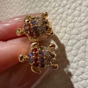 Gold Turtle Earrings with Multicolor Gemstones *NWOT
